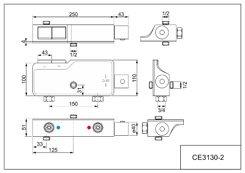 Cetus TO CE3130-2 sprchová termostatická batéria pre dve odberné miesta